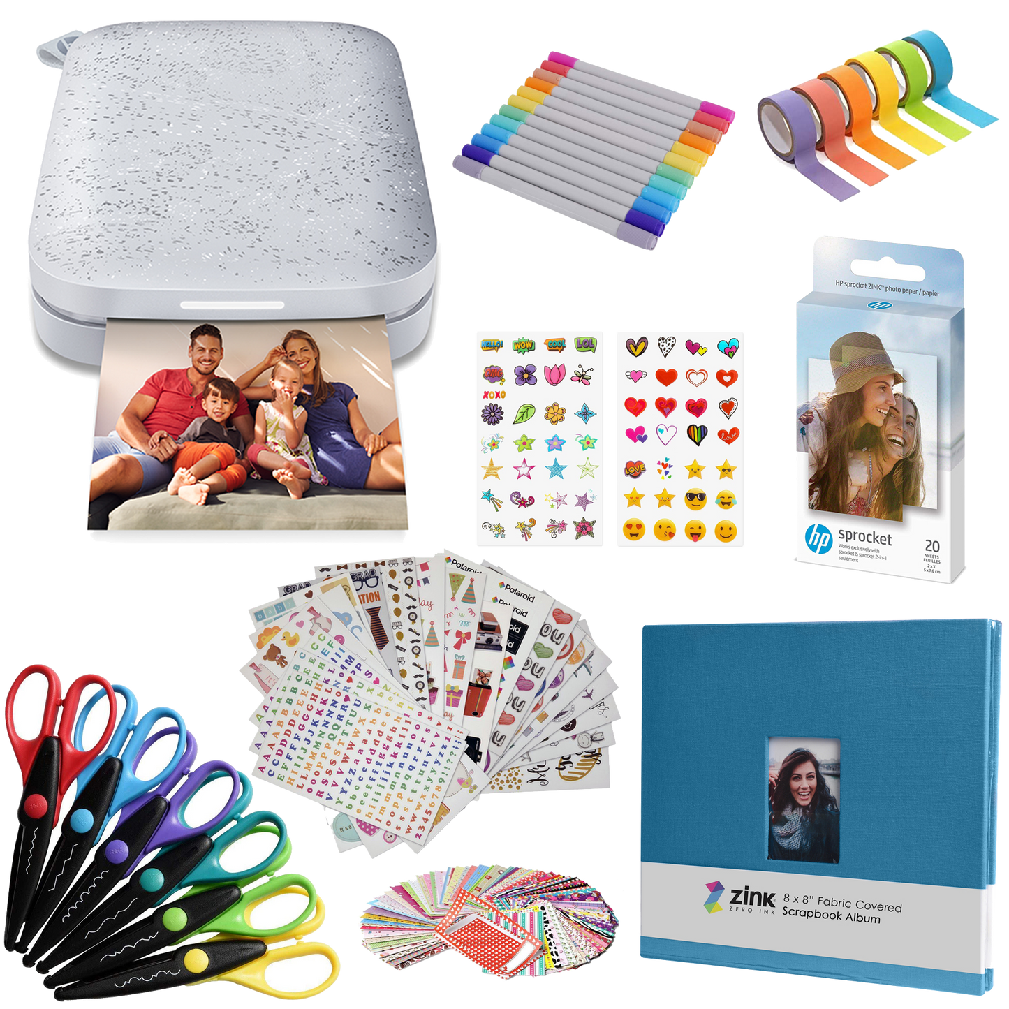 HP Sprocket Portable 2x3" Instant Photo Printer (Luna Pearl) Scrapbook Bundle Sprocket Printers