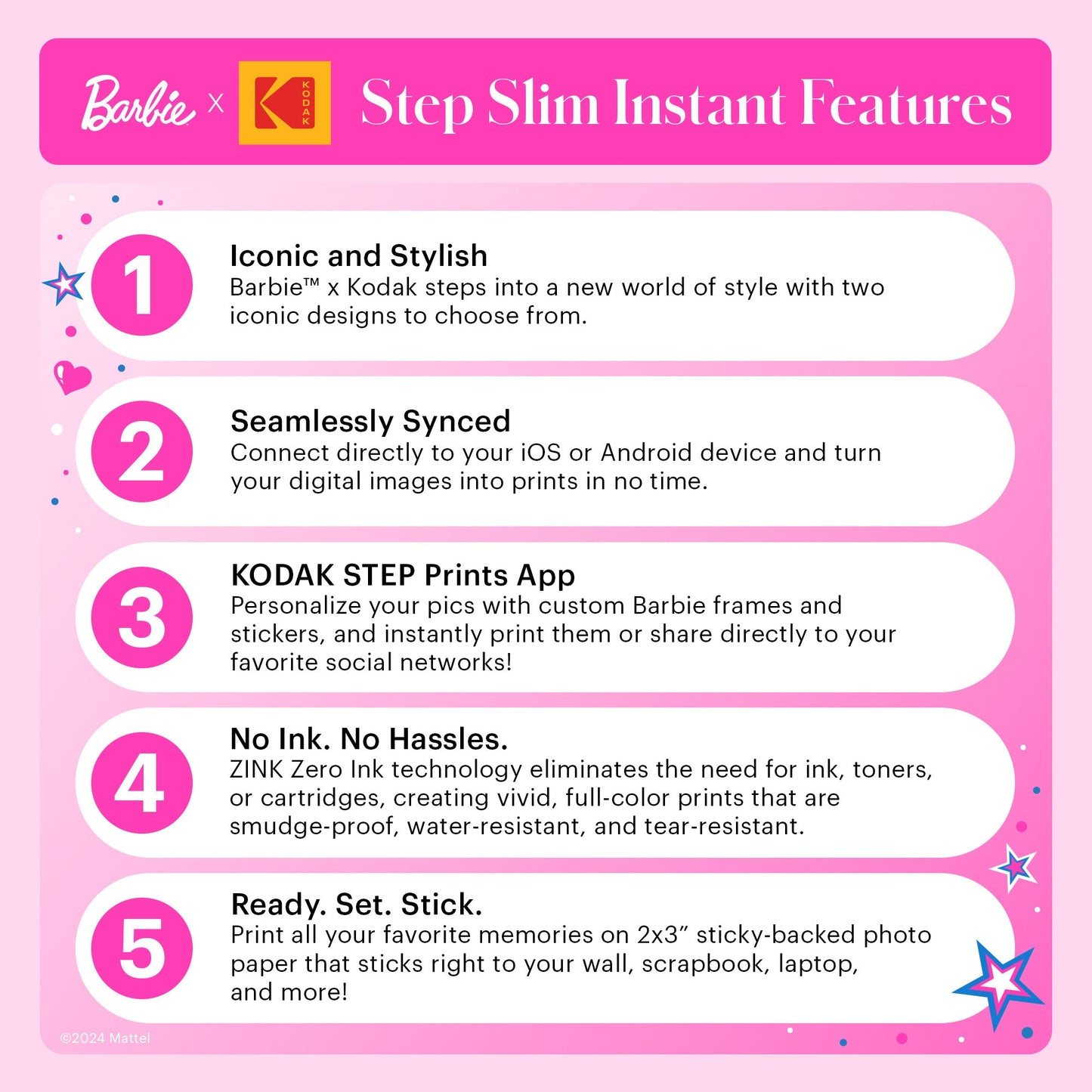 Barbie x Kodak Step Slim Wireless Instant Portable Photo Printer Iconic Style