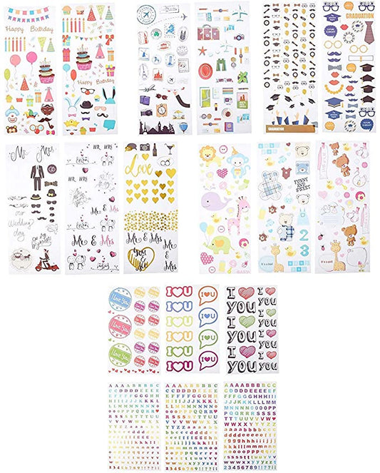 9 Unique Decorative Sticker Sets (Wedding, Travel, Party, ABC, Love, Graduation, Baby)