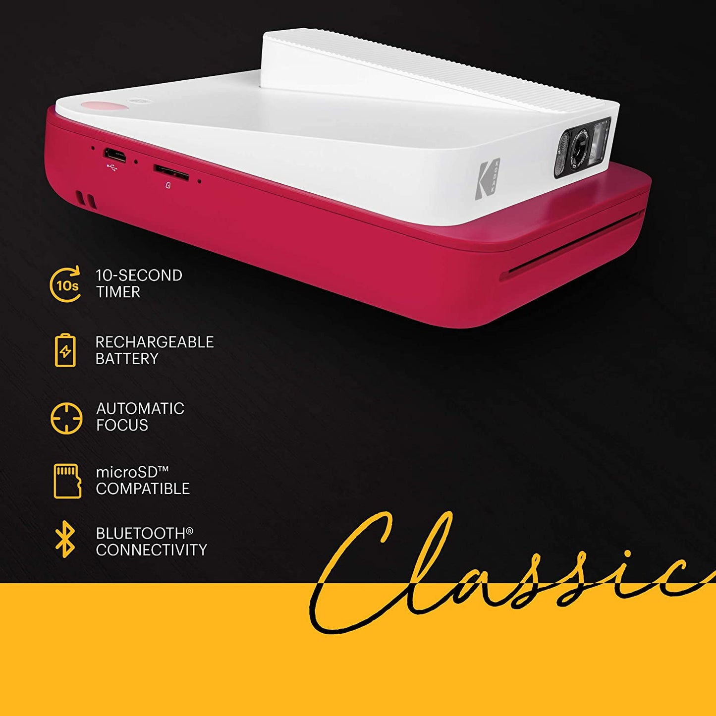 KODAK Classic Digital Instant Camera with Bluetooth (Red) Starter Bundle