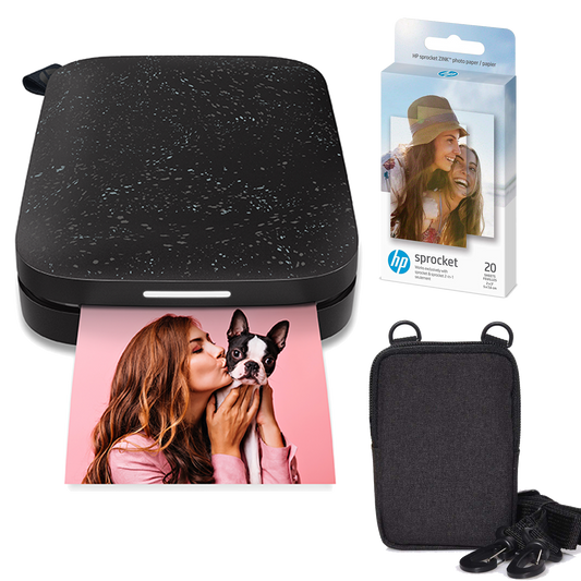 HP Sprocket Portable 2x3" Instant Photo Printer (Black Noir) Zink Paper Bundle Sprocket Printers
