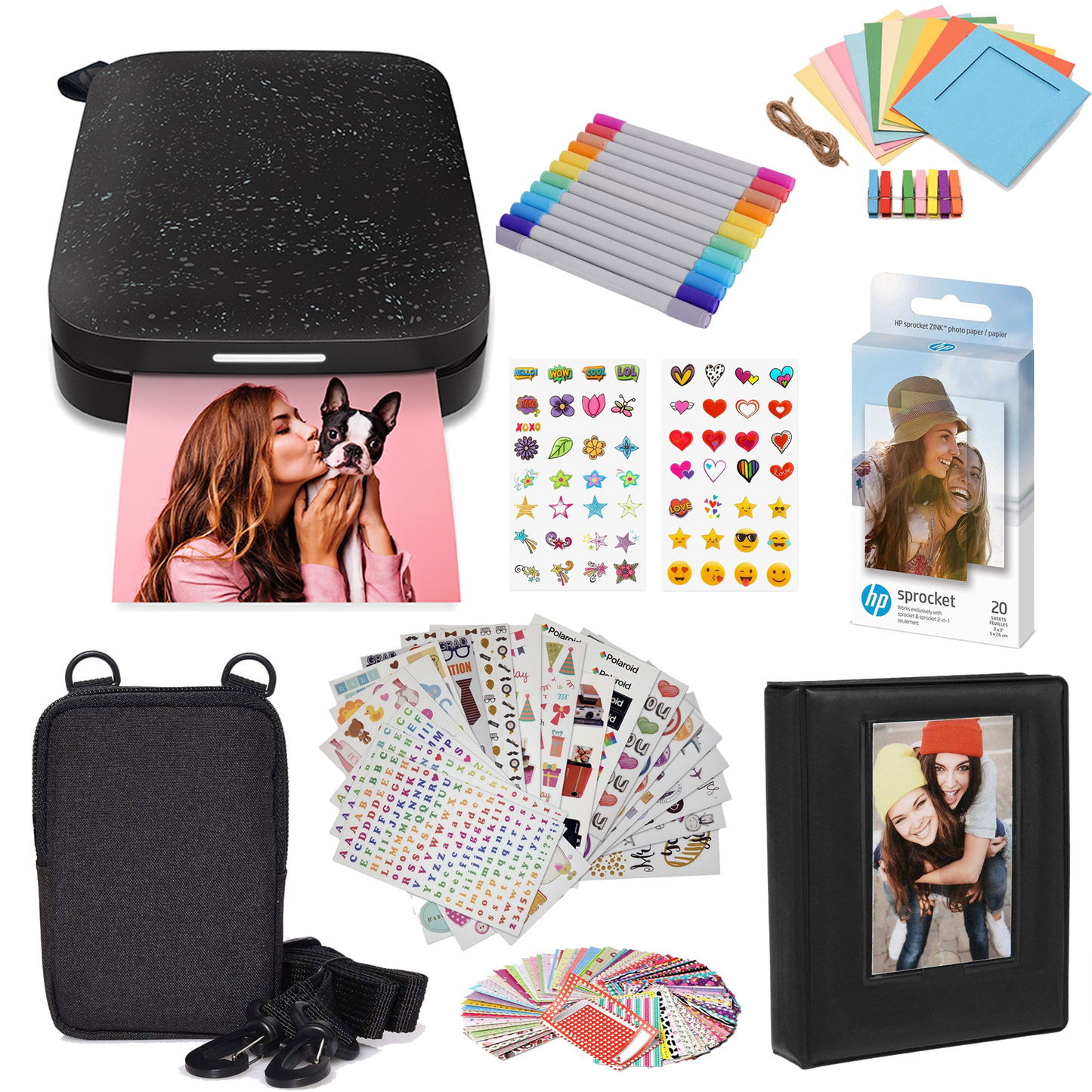 HP Sprocket Portable 2x3" Instant Photo Printer (Black Noir) Gift Bundle Sprocket Printers