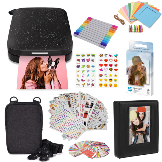 HP Sprocket Portable 2x3" Instant Photo Printer (Black Noir) Gift Bundle Sprocket Printers