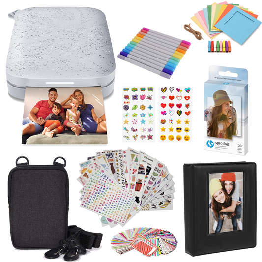 HP Sprocket Portable 2x3" Instant Photo Printer (Luna Pearl) Gift Bundle Sprocket Printers