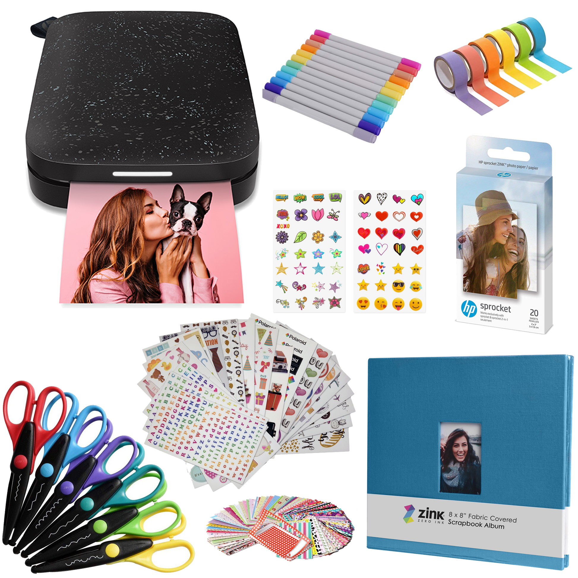 HP Sprocket Portable 2x3" Instant Photo Printer (Black Noir) Scrapbook Bundle Sprocket Printers