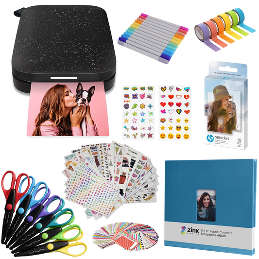 HP Sprocket Portable 2x3" Instant Photo Printer (Black Noir) Scrapbook Bundle Sprocket Printers
