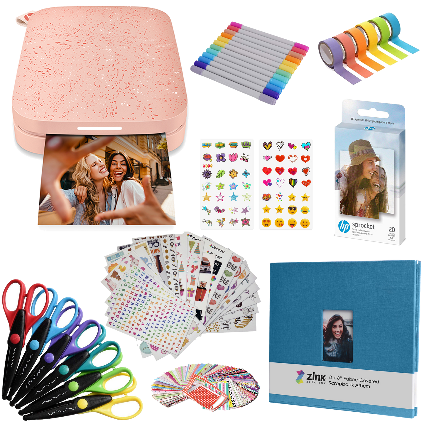 HP Sprocket Portable 2x3" Instant Photo Printer (Blush Pink) Scrapbook Bundle Sprocket Printers