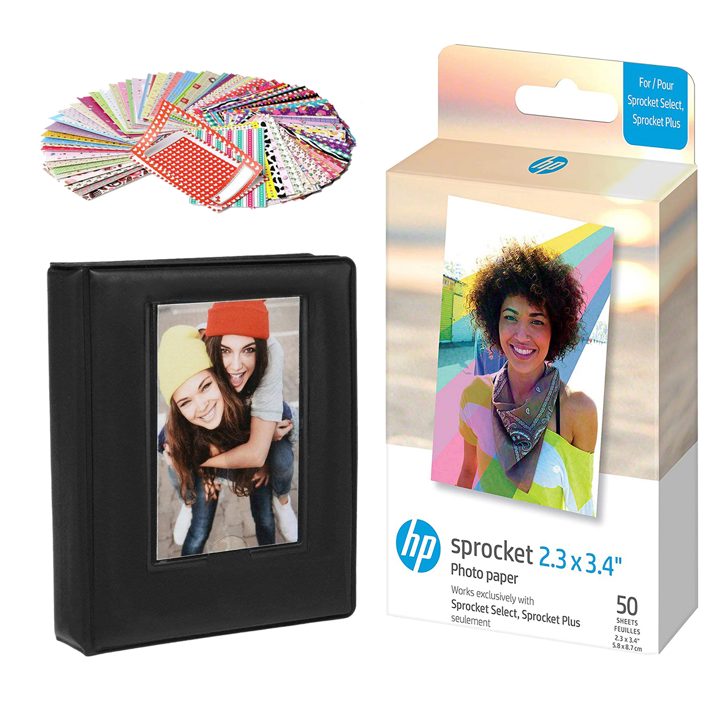 HP Sprocket 2.3 x 3.4" Zink Sticky Back Photo Paper (50 Sheets) Starter Bundle Sprocket Printers