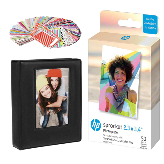 HP Sprocket 2.3 x 3.4" Zink Sticky Back Photo Paper (50 Sheets) Starter Bundle Sprocket Printers