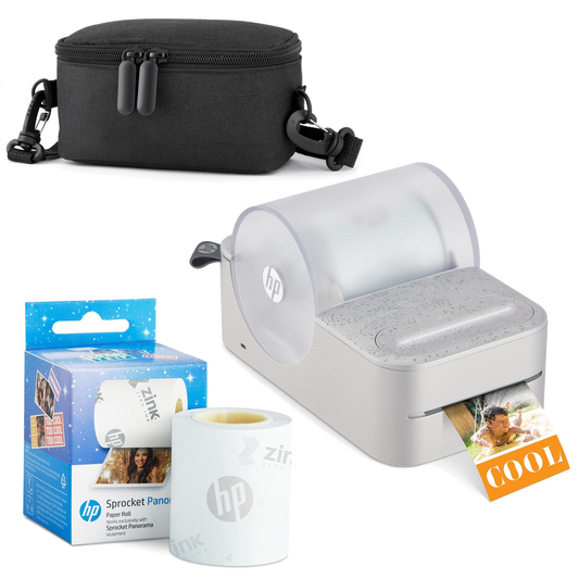HP Sprocket Panorama Instant Portable Color Label & Photo Printer (Grey) Starter Bundle Sprocket Printers
