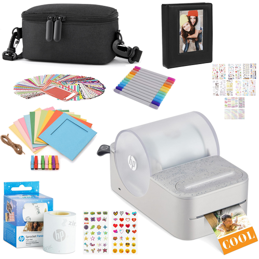 HP Sprocket Panorama Instant Portable Color Label & Photo Printer (Grey) Gift Bundle Sprocket Printers