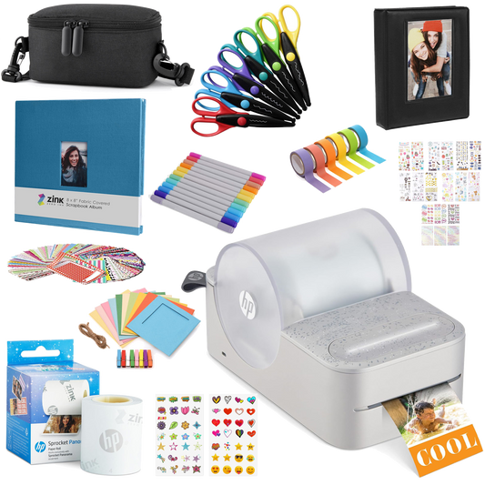 HP Sprocket Panorama Instant Portable Color Label & Photo Printer (Grey) Craft Bundle Sprocket Printers