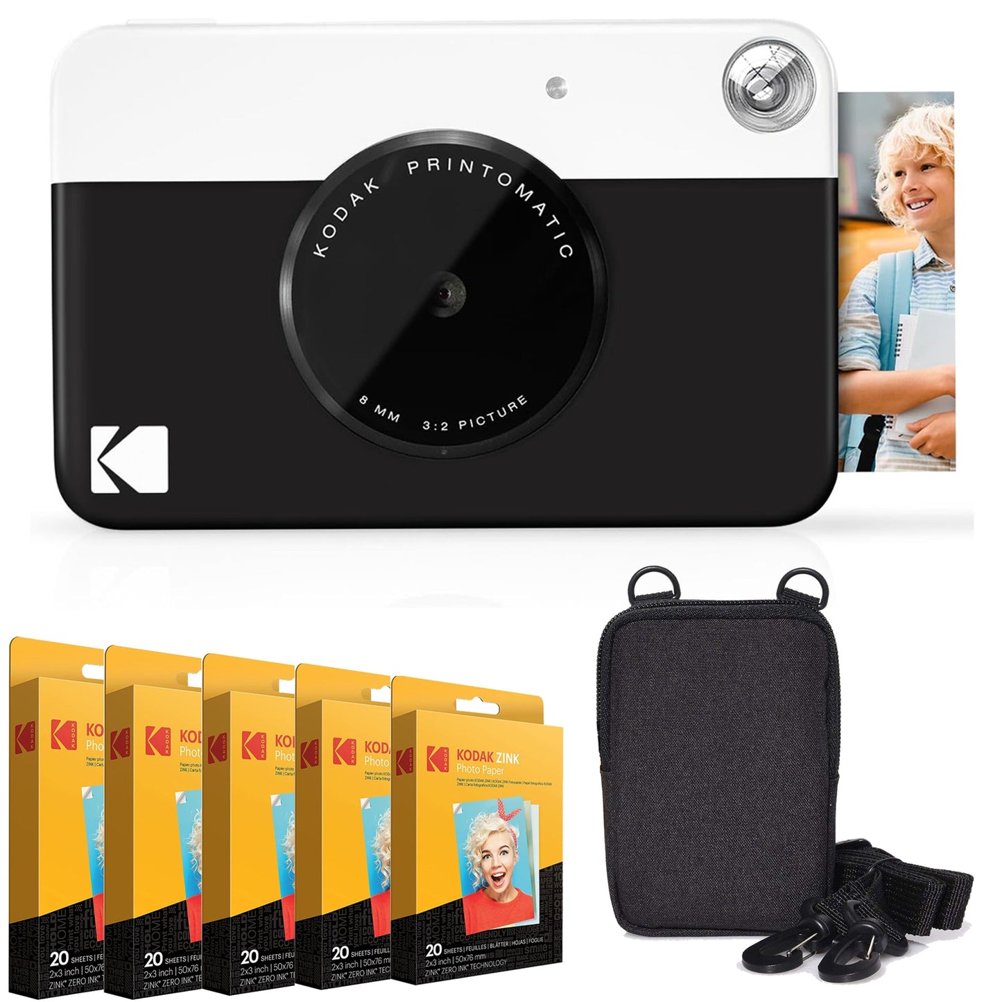 KODAK Printomatic Instant Camera Bundle W/Zink Paper 100-Pack & Case