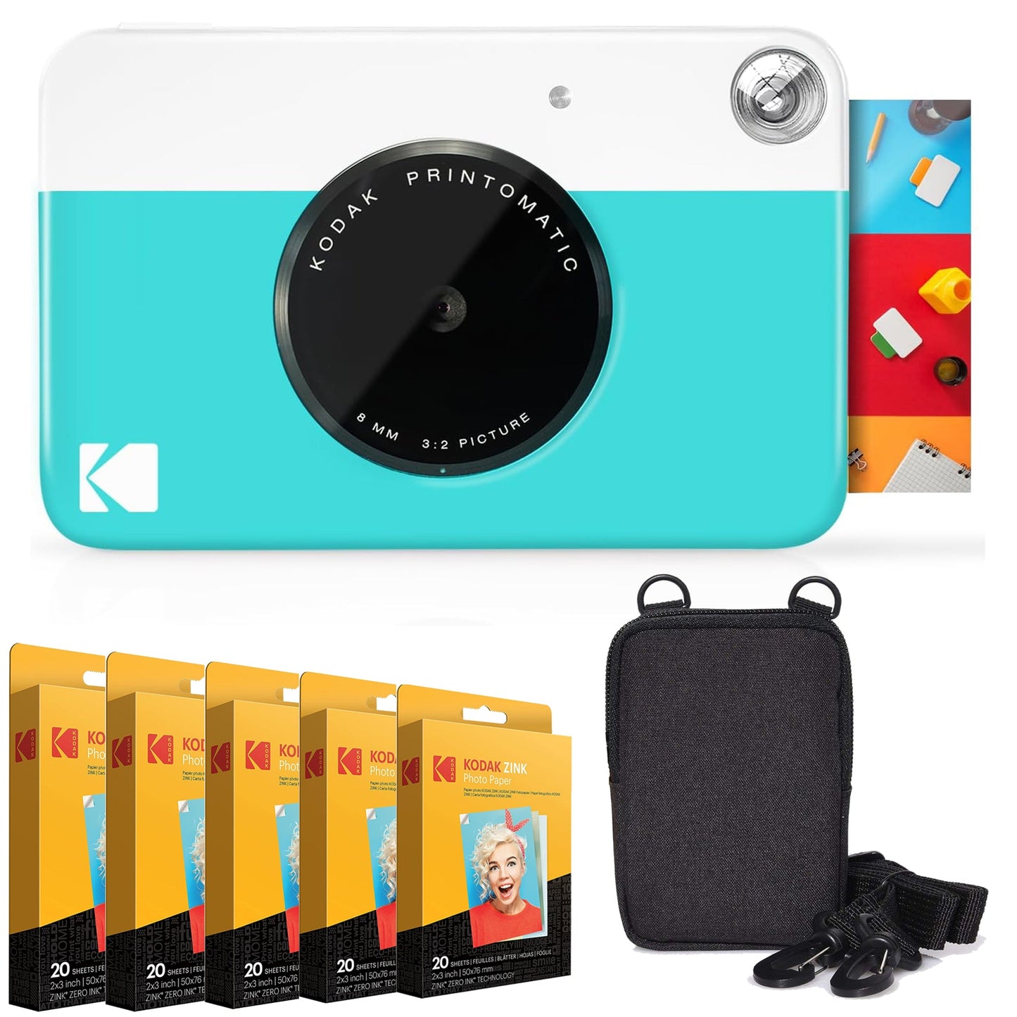 KODAK Printomatic Instant Camera Bundle W/Zink Paper 100-Pack & Case
