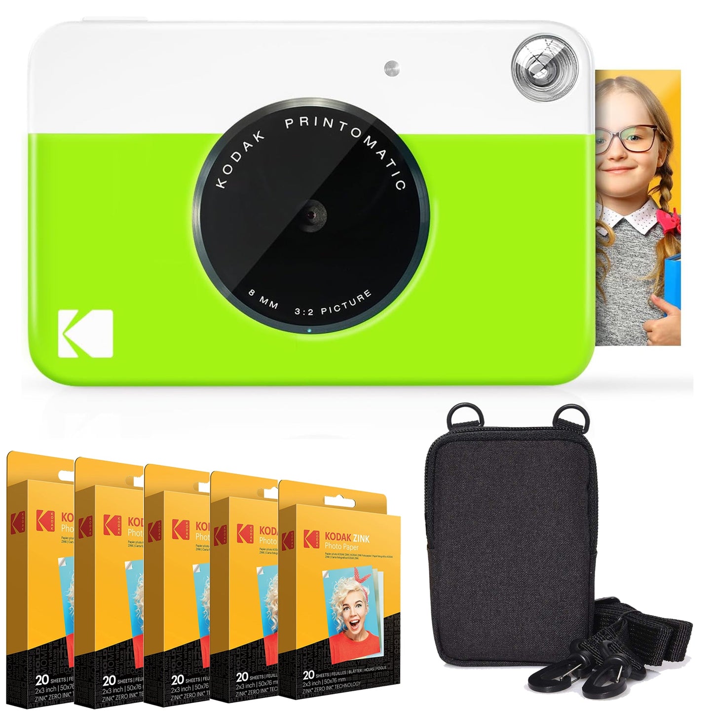 KODAK Printomatic Instant Camera Bundle W/Zink Paper 100-Pack & Case