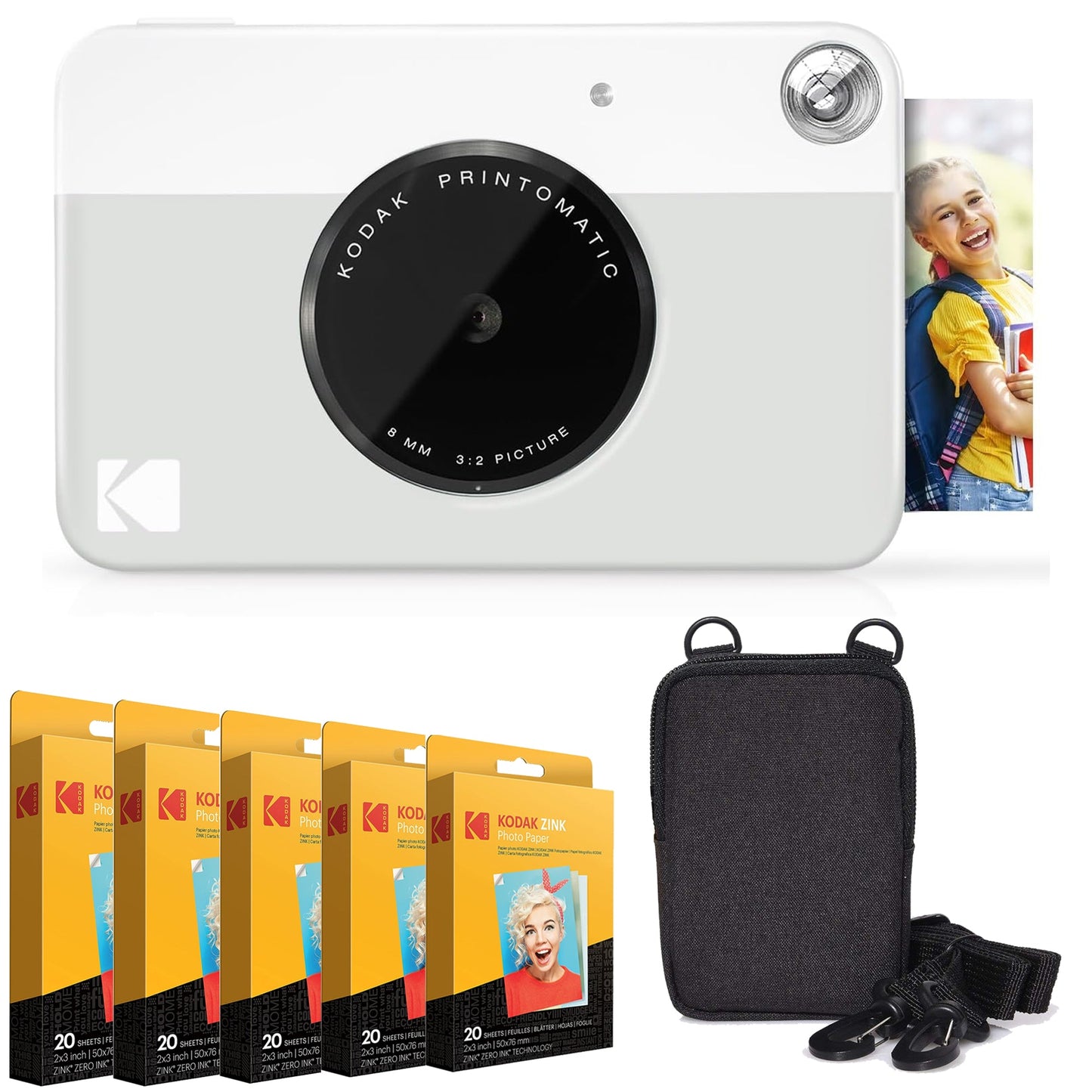 KODAK Printomatic Instant Camera Bundle W/Zink Paper 100-Pack & Case