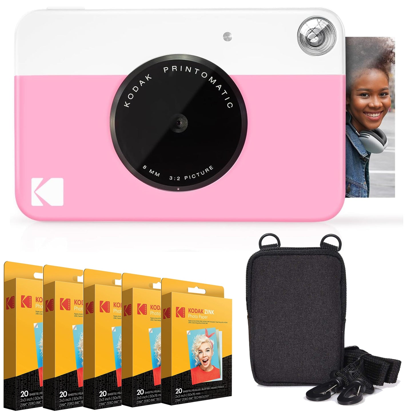 KODAK Printomatic Instant Camera Bundle W/Zink Paper 100-Pack & Case