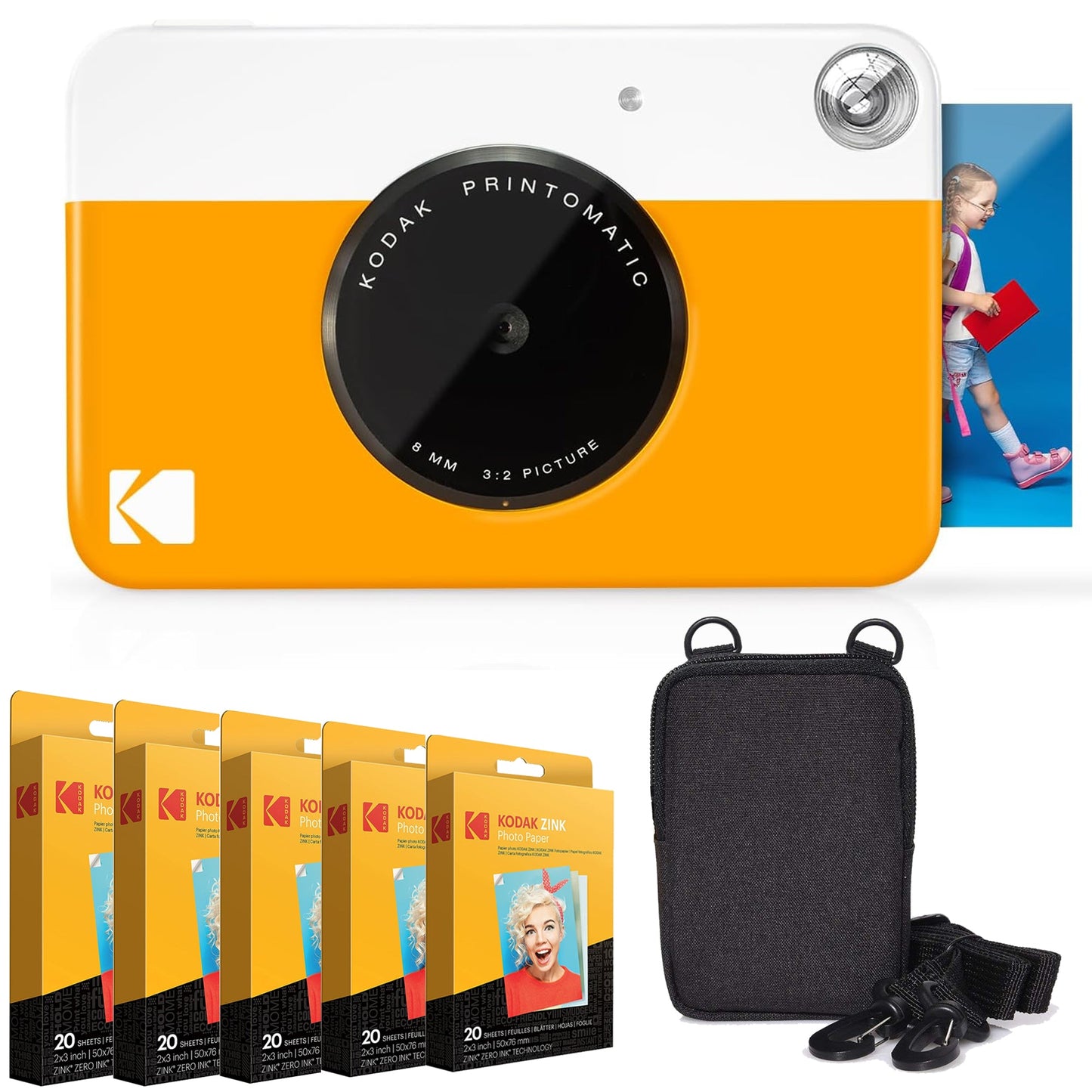 KODAK Printomatic Instant Camera Bundle W/Zink Paper 100-Pack & Case