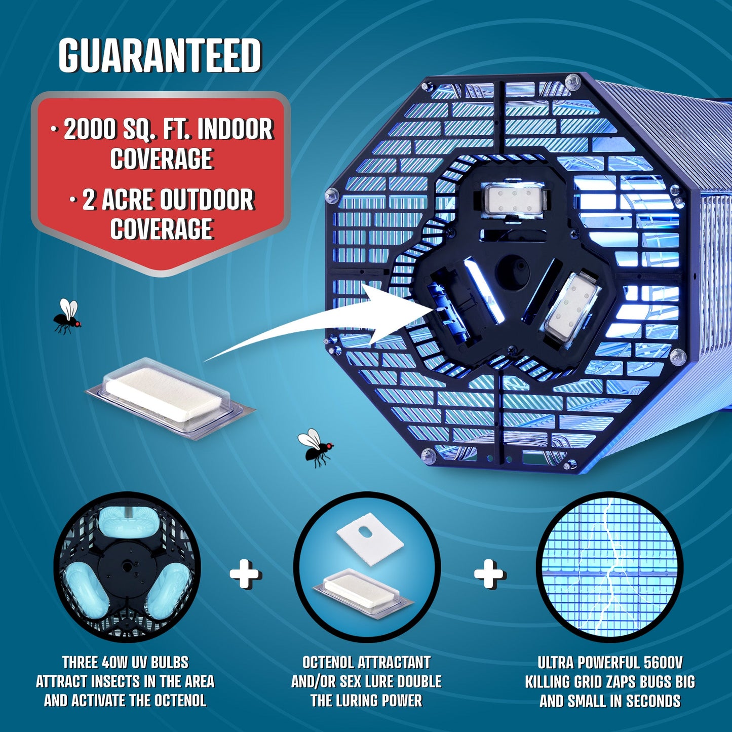 Flowtron 120W Indoor/Outdoor Bug Zapper, 2000 sq.ft / 2 Acre coverage
