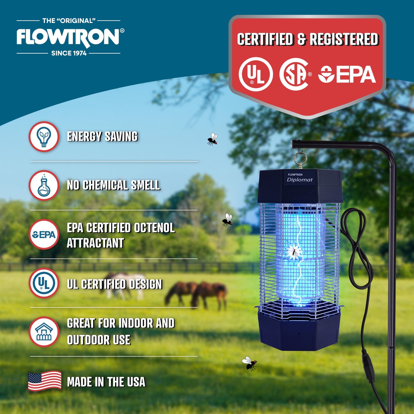 Flowtron 120W Indoor/Outdoor Bug Zapper, 2000 sq.ft / 2 Acre coverage