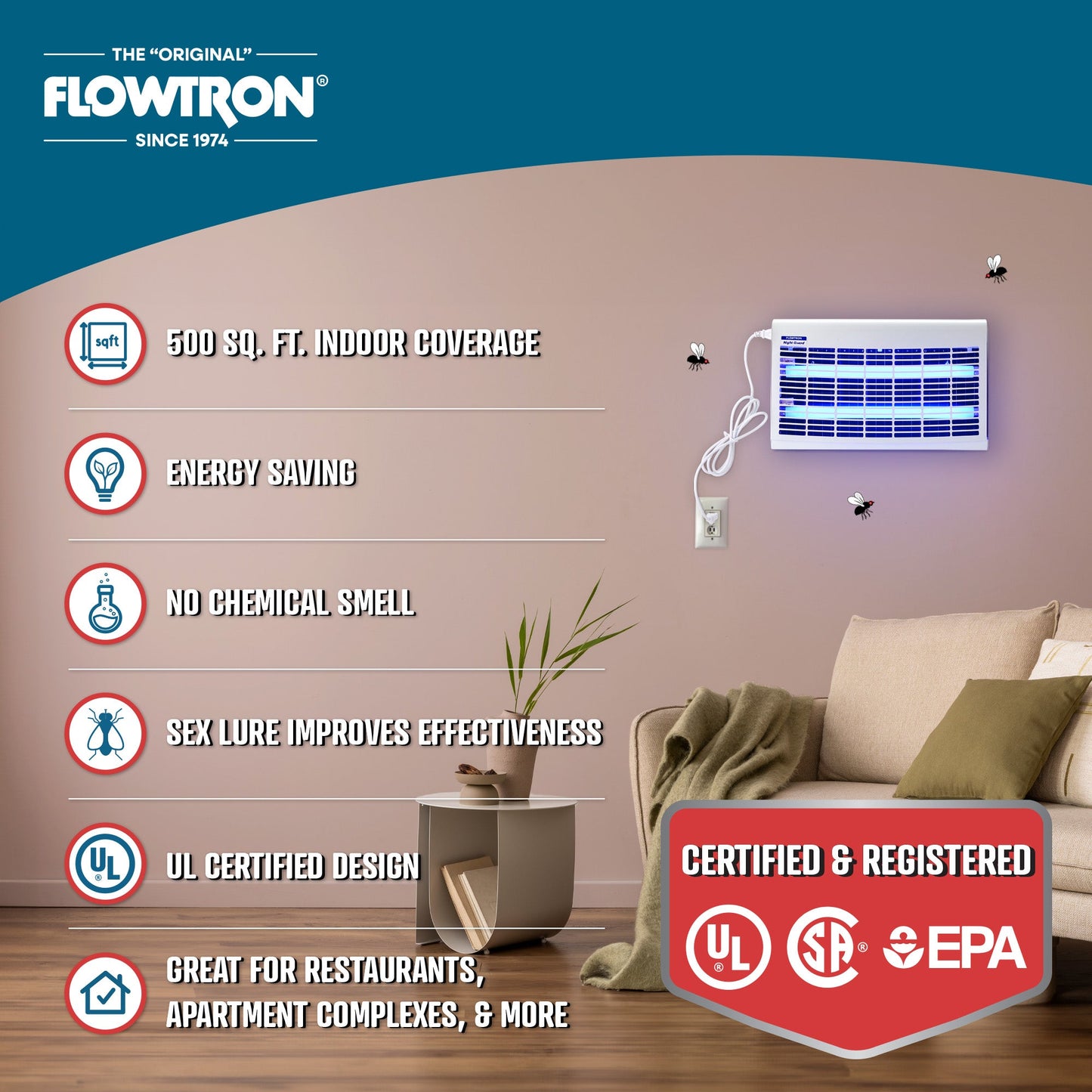 Flowtron 30W Portable Indoor Fly Killer, 500 sq.ft coverage