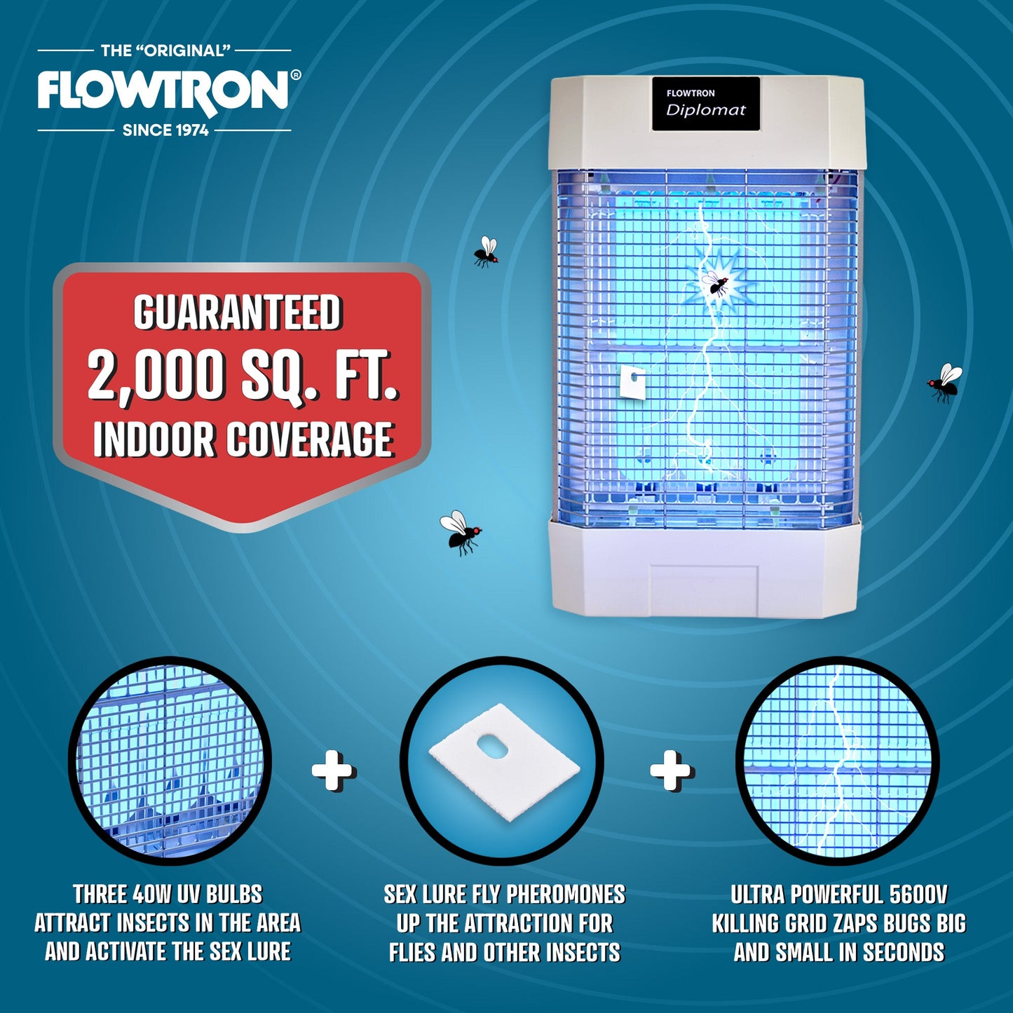 Flowtron 120W Indoor Commercial Bug Zapper, 2000 sq.ft coverage