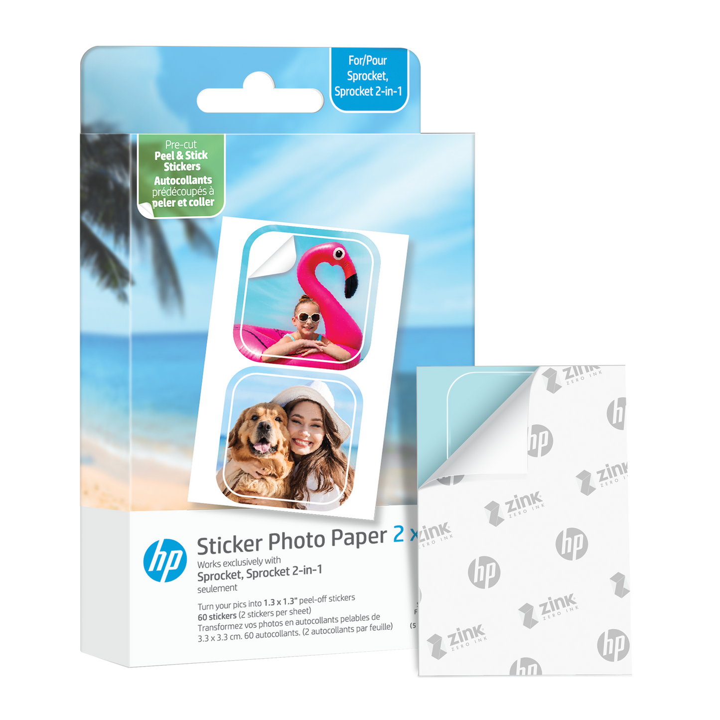 HP Sprocket 2"x3" Premium Zink Pre-Cut Sticker Photo Paper, 30 Sheets, Compatible with HP Sprocket Photo Printers hpsprocket