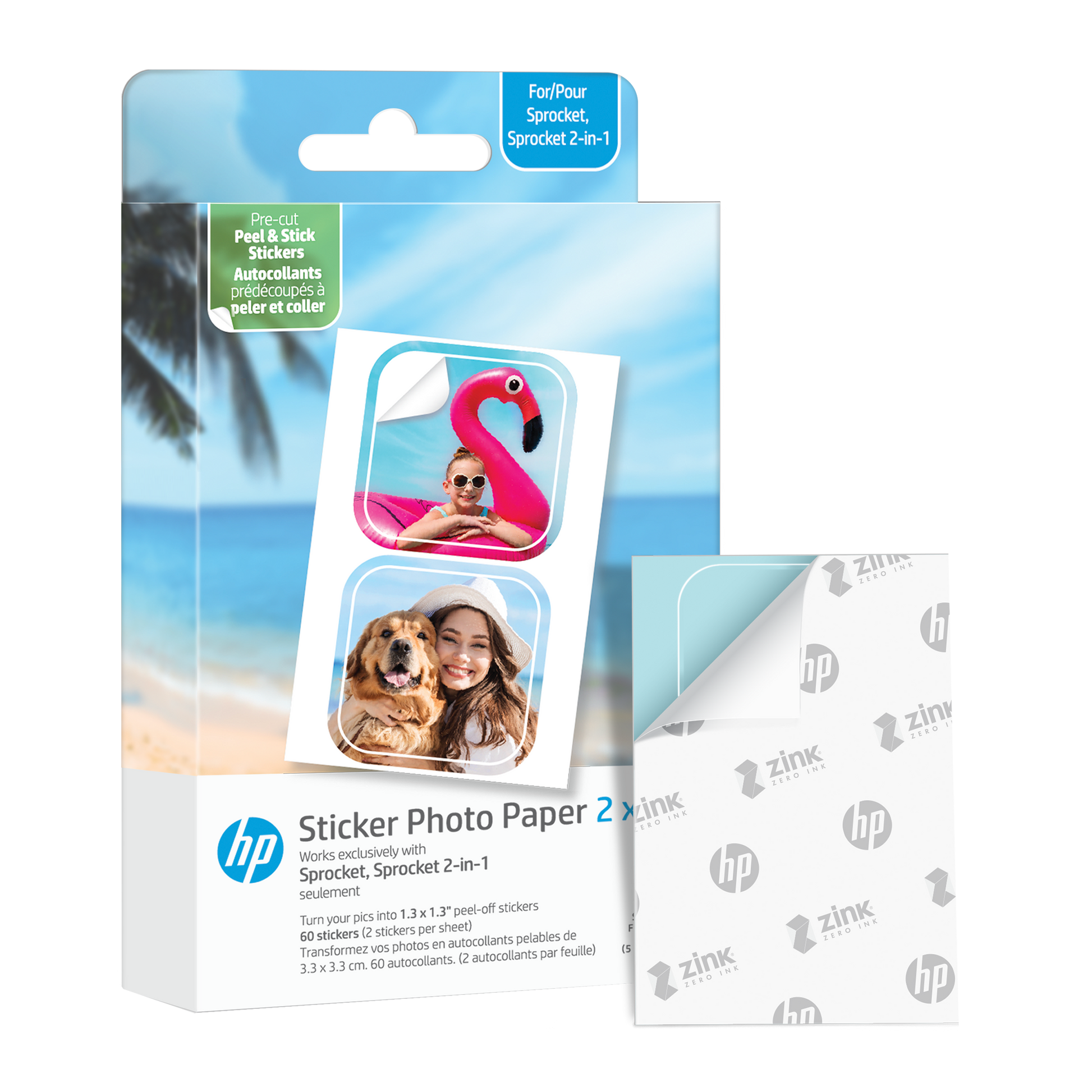 HP Sprocket 2"x3" Premium Zink Pre-Cut Sticker Photo Paper, 30 Sheets, Compatible with HP Sprocket Photo Printers hpsprocket