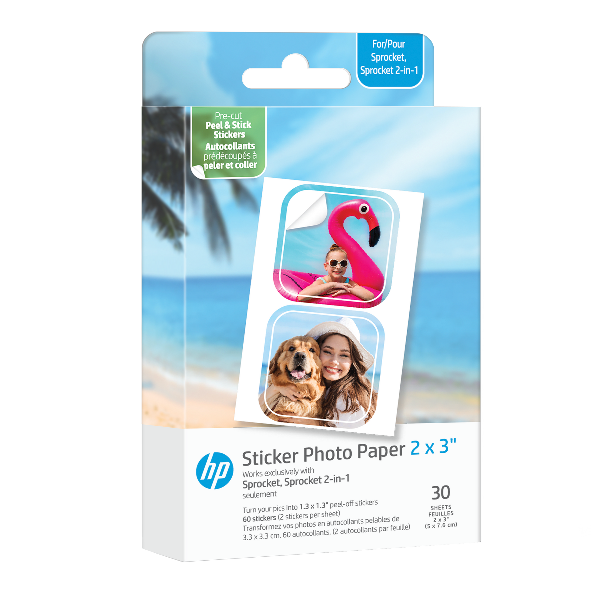 HP Sprocket 2"x3" Premium Zink Pre-Cut Sticker Photo Paper, 30 Sheets, Compatible with HP Sprocket Photo Printers hpsprocket