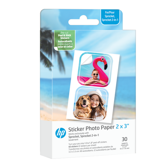 HP Sprocket 2"x3" Premium Zink Pre-Cut Sticker Photo Paper, 30 Sheets, Compatible with HP Sprocket Photo Printers hpsprocket