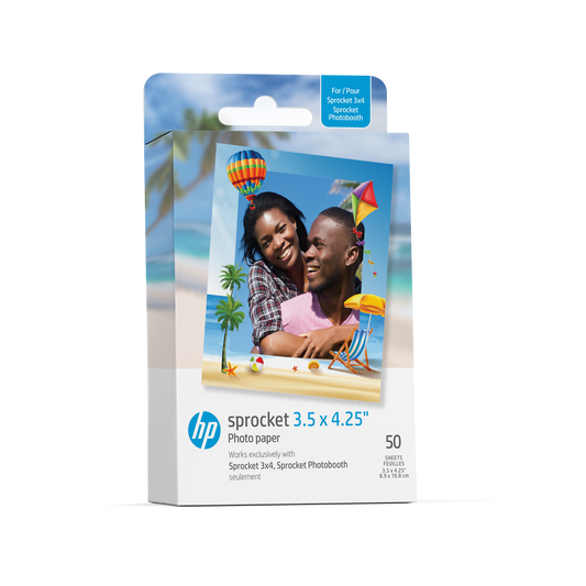 HP Sprocket 3.5 x 4.25” Zink Sticky-backed Photo Paper (50 Pack) Compatible with HP Sprocket 3x4 Photo Printer Sprocket Printers