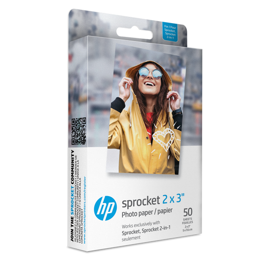 HP Sprocket 2” x 3” Premium Zink Sticky-Back Photo Paper (50 Sheets) hpsprocket