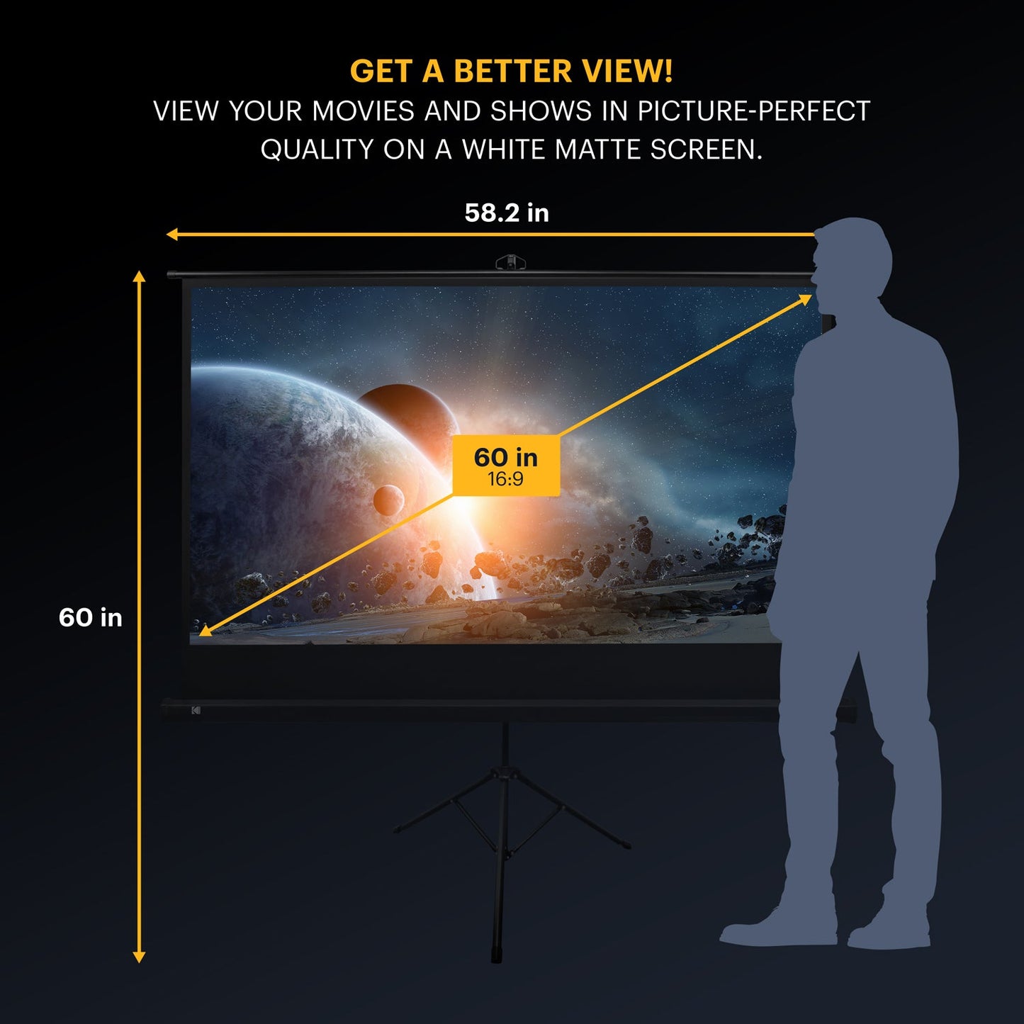 KODAK Projection Screen 60" with Tripod Stand & Carrying Bag