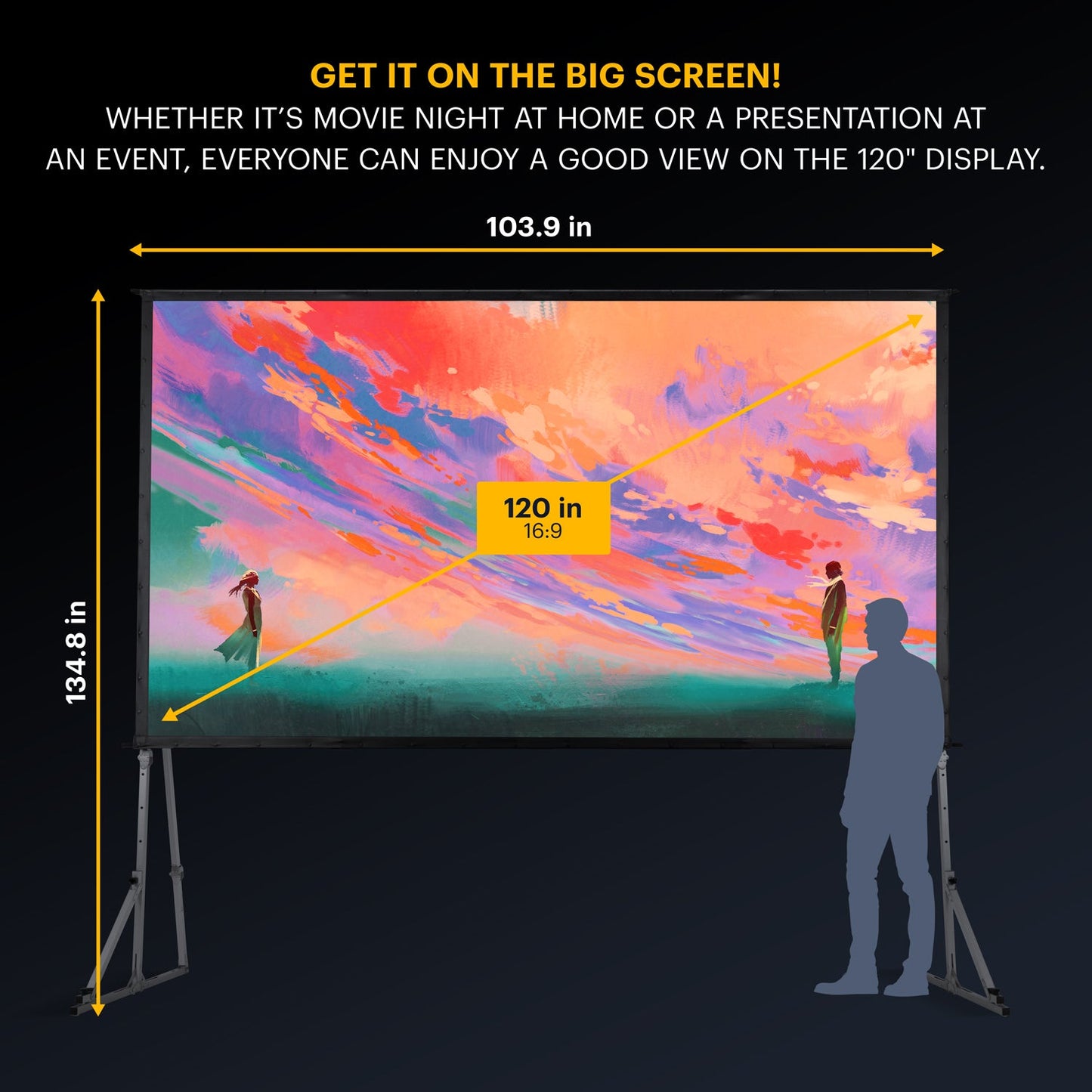 KODAK Portable Projection Screen with Foldable Legs and Front/Rear Projection