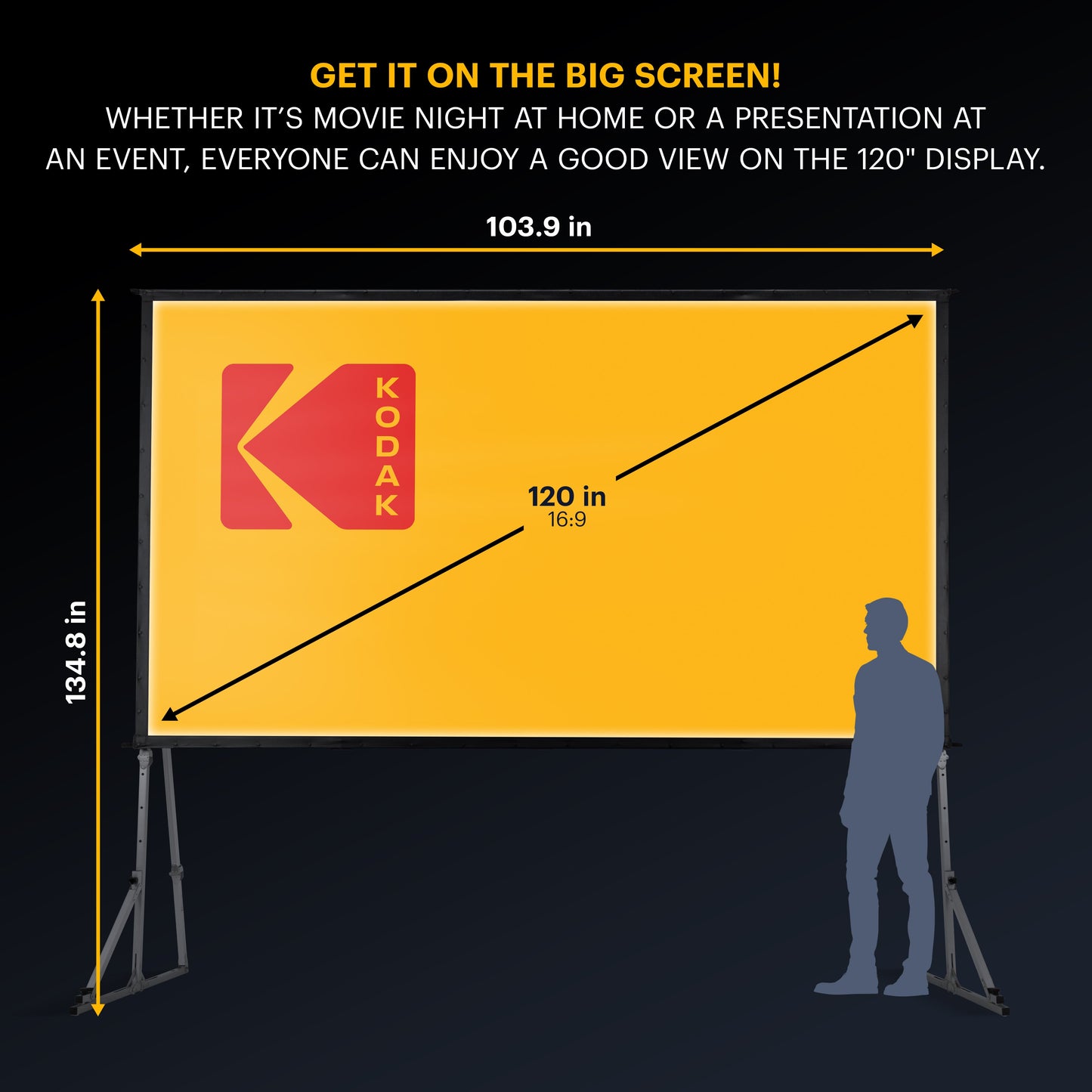 KODAK Portable Projection Screen with Foldable Legs and Front Projection