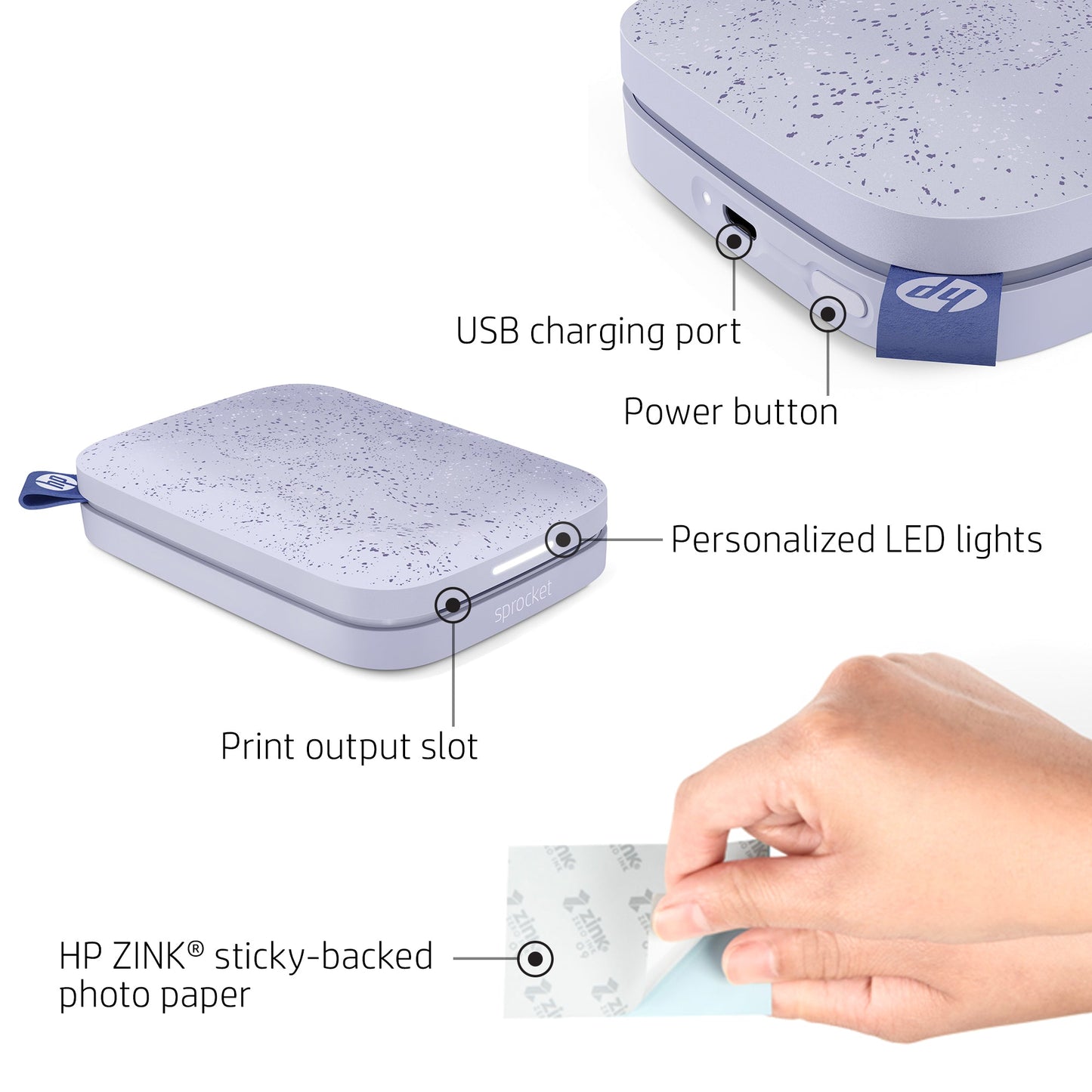 HP Sprocket Portable Instant Photo Printer 2” x 3” Lilac hpsprocket