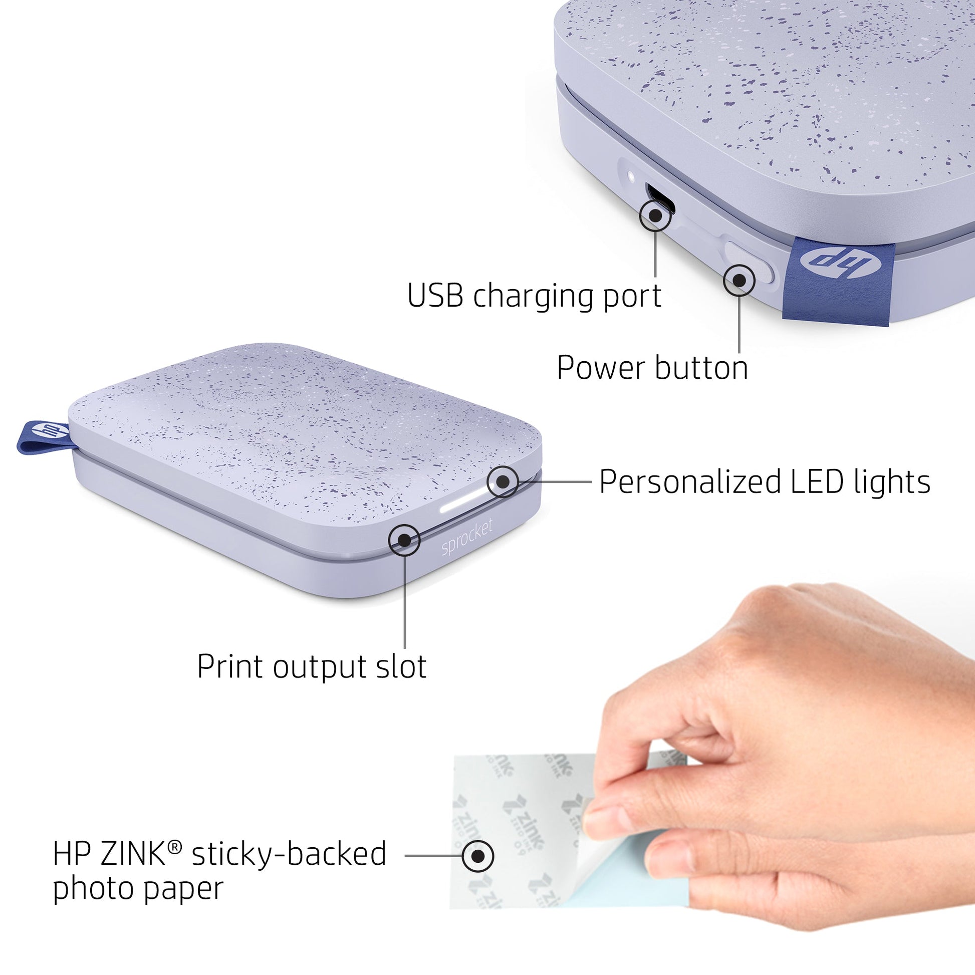 HP Sprocket Portable Instant Photo Printer 2” x 3” Lilac hpsprocket