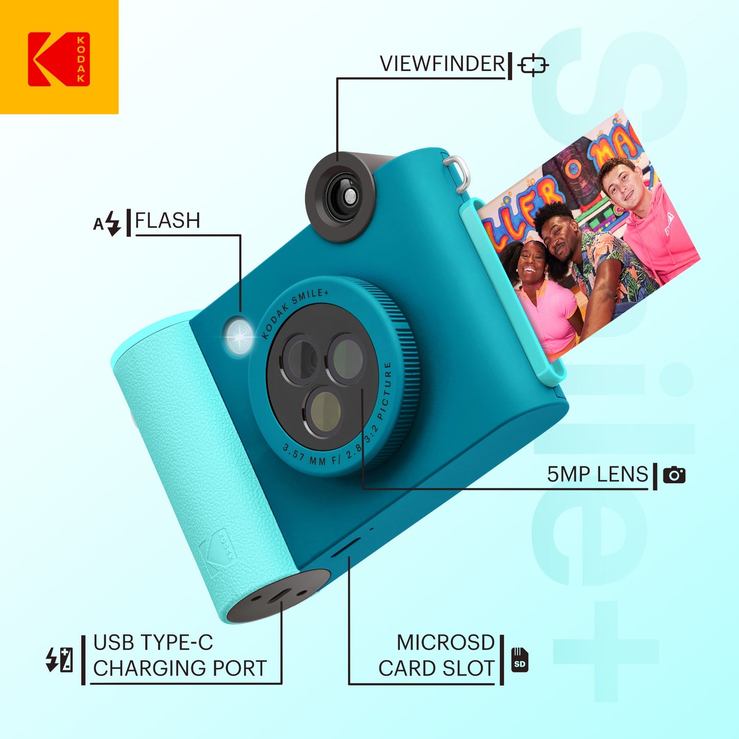 KODAK Smile+ Wireless Digital Instant Print Camera with Effect-changing Lens - Blue